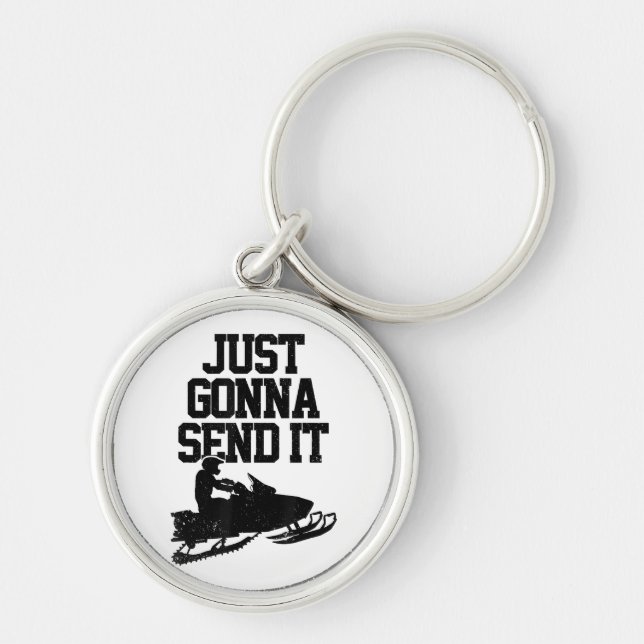 Snowmobile Just Gonna Send It Funny Motor Sled Gif Keychain (Front)