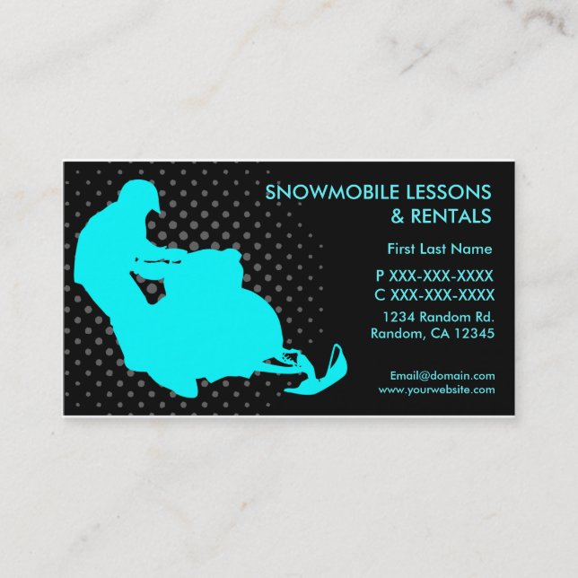 Snowmobile lessons rentals custom business cards (Front)