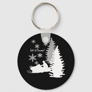 Snowmobile Let It Snow Black Keychain