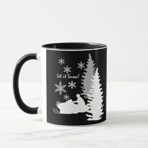 Snowmobile Let It Snow Black Mug