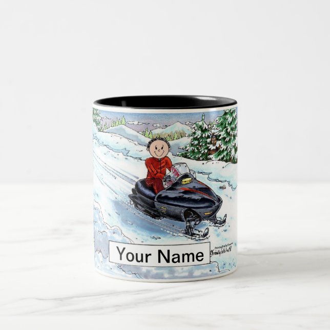 Snowmobile - Male Cartoon  Two-Tone Coffee Mug (Center)