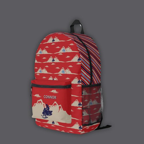 Snowmobile Mountains Patterned Personalized Printed Backpack