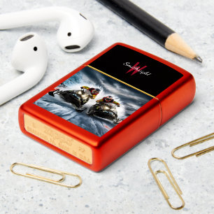 Snowmobile Racers in a Winter Wonderland Zippo Lighter