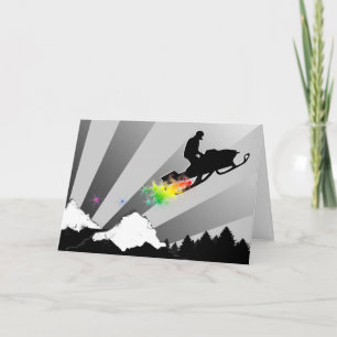snowmobile. rainbow. holiday card