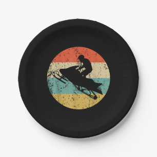 Snowmobile Retro Style Snowmobiling Paper Plates