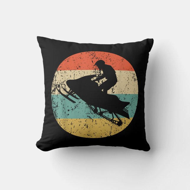 Snowmobile Retro Style Snowmobiling Throw Pillow (Front)