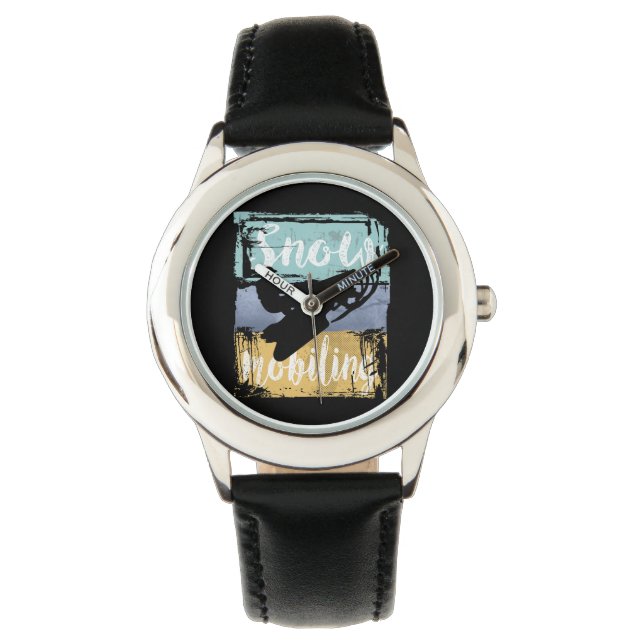 Snowmobile Retro Style Snowmobiling Watch (Front)