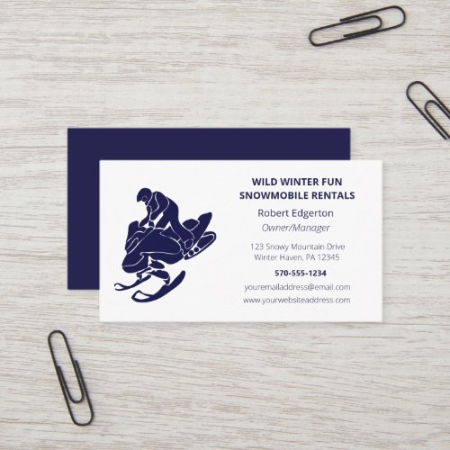 Snowmobile Sales Service Rentals Blue and White Business Card