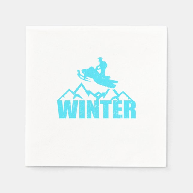 Snowmobile Silhouette Snowmobiling Rider Winter Napkins (Front)