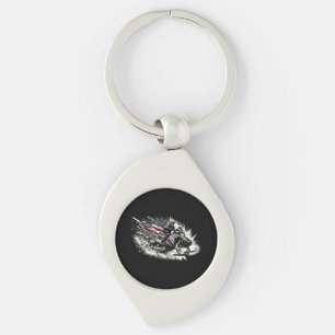 Snowmobile Snowmobiling Freedom Flag Long Sleeve Keychain