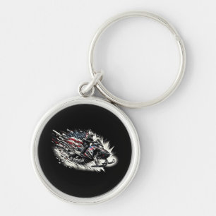 Snowmobile Snowmobiling Freedom Flag Long Sleeve Keychain