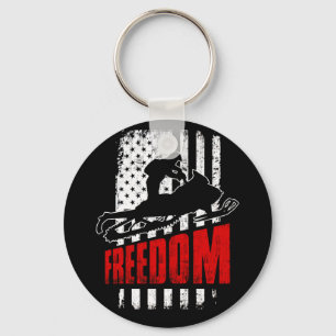 Snowmobile Snowmobiling Freedom Flag USA Keychain