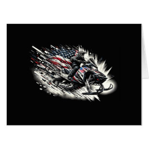 Snowmobile T Snowmobiling Freedom Flag Long Sleeve Card