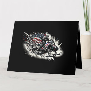 Snowmobile T Snowmobiling Freedom Flag Long Sleeve Card