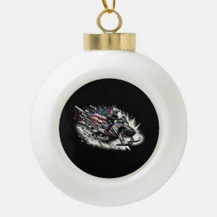 Snowmobile T Snowmobiling Freedom Flag Long Sleeve Ceramic Ball Christmas Ornament