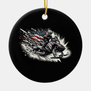 Snowmobile T Snowmobiling Freedom Flag Long Sleeve Ceramic Ornament