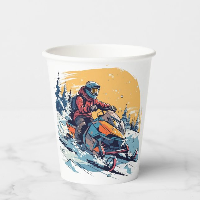 Snowmobile Theme with Sunset Birthday Cups (Front)