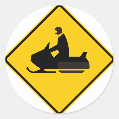 Snowmobile Traffic Highway Sign Classic Round Sticker