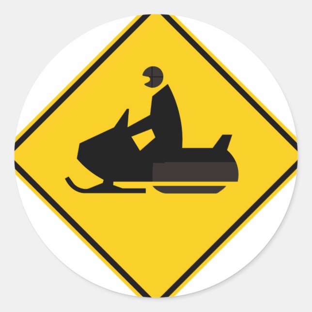 Snowmobile Traffic Highway Sign Classic Round Sticker (Front)