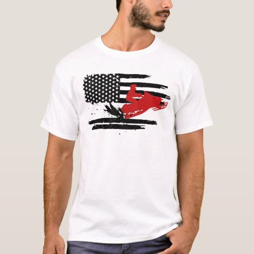 Snowmobile USA Flag Patriotic Winter Sports Retro  T_Shirt