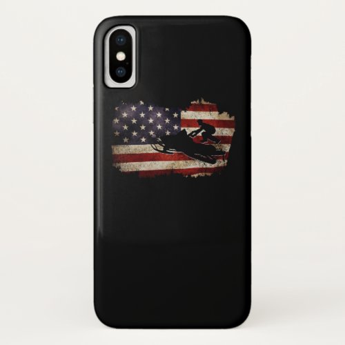 Snowmobile USA Flag Snow Sled Patriotic iPhone X Case