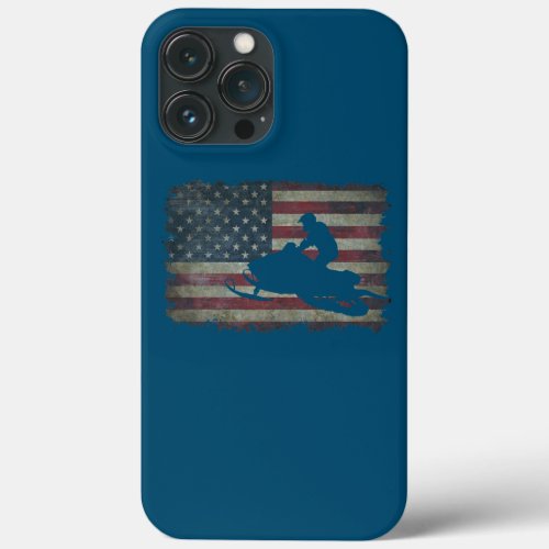 Snowmobile USA Flag Snow Sled Patriotic iPhone 13 Pro Max Case