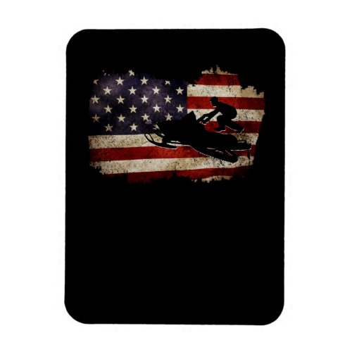 Snowmobile USA Flag Snow Sled Patriotic Magnet