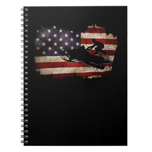 Snowmobile USA Flag Snow Sled Patriotic Notebook