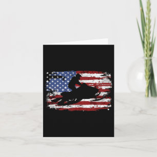 Snowmobile Vintage American Flag Card
