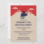 Snowmobile Winter Themed Boys Birthday Party Invitation<br><div class="desc">These custom party invitations have a vintage style illustration of a snowmobile with a rider against a red and cream colored backdrop featuring some snow covered mountains, making them perfect for throwing parties for snowmobilers or any winter celebration. They're easy to customize with all of your party details. The reverse...</div>
