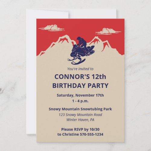 Snowmobile Winter Themed Boys Birthday Party Invitation