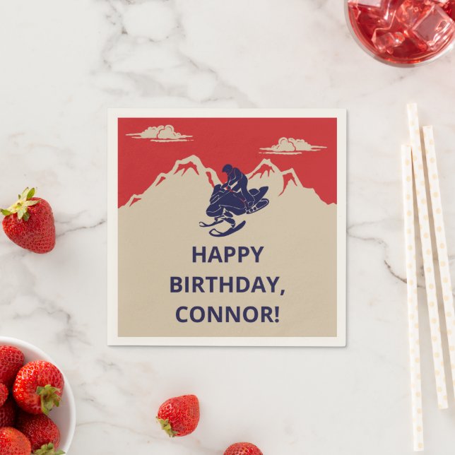 Snowmobile Winter Themed Boys Birthday Party Napkins (Insitu)