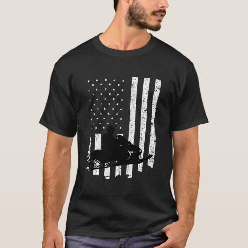Snowmobile With Distressed American Flag T_Shirt
