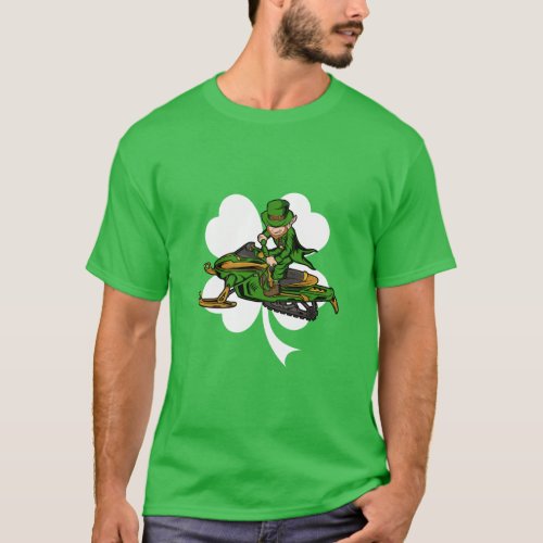 Snowmobiler Leprechaun St Patricks Day  T_Shirt