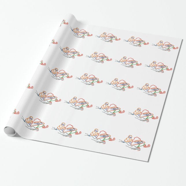 Snowmobiler Outline Wrapping Paper (Unrolled)
