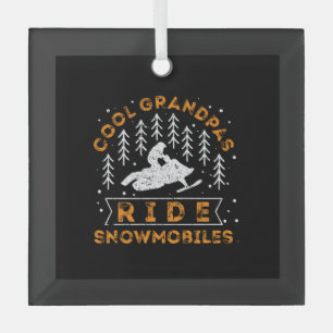 Snowmobiling - Cool Grandpas Ride Snowmobiles Glass Ornament