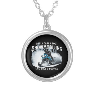 Snowmobiling Funny Snowmobile  Silver Plated Necklace