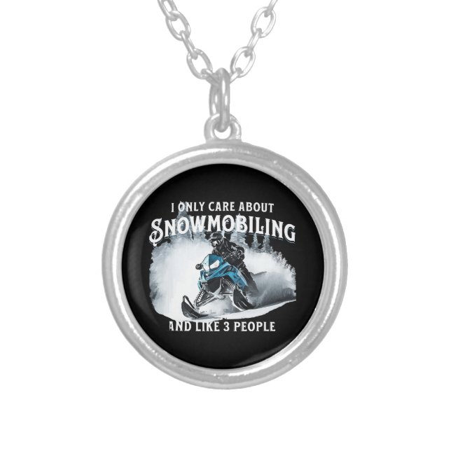 Snowmobiling Funny Snowmobile  Silver Plated Necklace (Front)