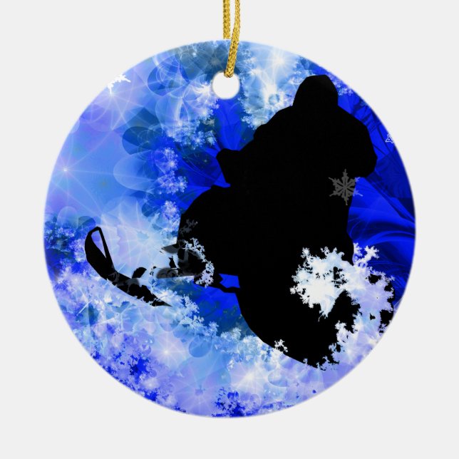 Snowmobiling in the Avalanche Ceramic Ornament (Front)