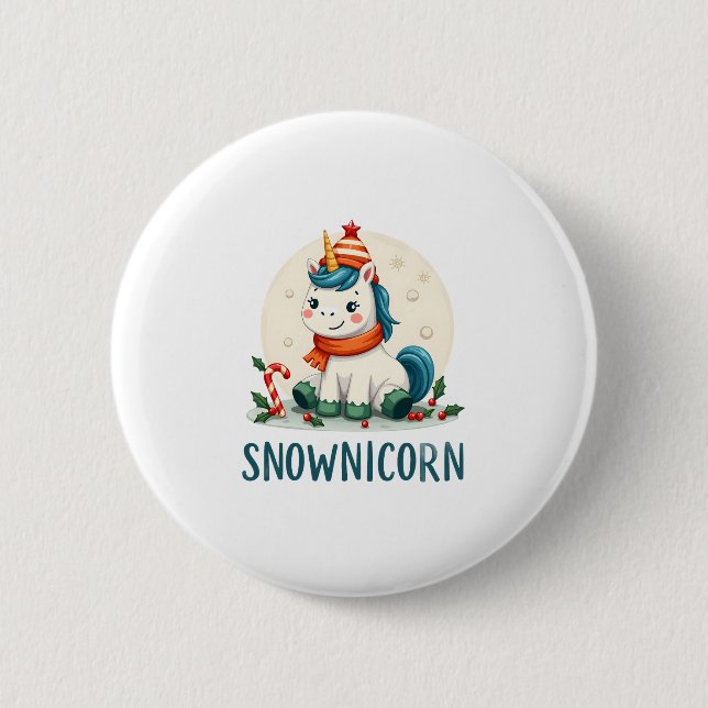 Snownicorn Cute Unicorn Snowman Christmas Girl T-S Button (Front)