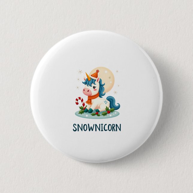 Snownicorn Cute Unicorn Snowman Christmas Girl T-S Button (Front)