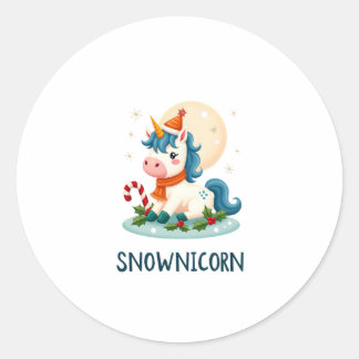 Snownicorn Cute Unicorn Snowman Christmas Girl T-S Classic Round Sticker