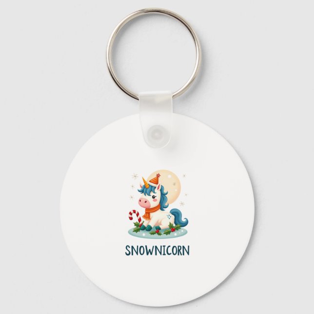 Snownicorn Cute Unicorn Snowman Christmas Girl T-S Keychain (Front)