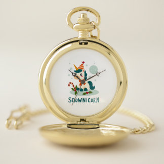 Snownicorn Cute Unicorn Snowman Christmas Girl T-S Pocket Watch