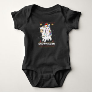 Snownicorn Unicorn Lama Christmas Winter Animals Baby Bodysuit