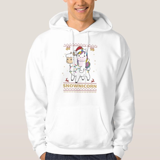 Snownicorn Unicorn Lama Christmas Winter Animals Hoodie (Front)