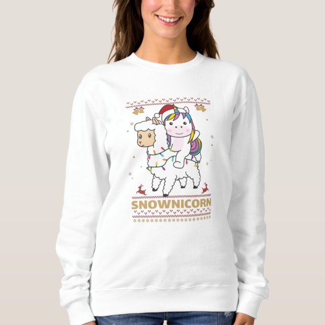 Snownicorn Unicorn Lama Christmas Winter Animals Sweatshirt (Front)