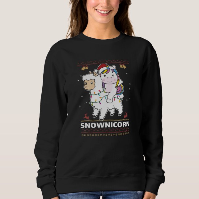 Snownicorn Unicorn Lama Christmas Winter Animals Sweatshirt (Front)