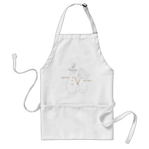 Snowpeople Bride and Groom Winter Wedding Couple Adult Apron