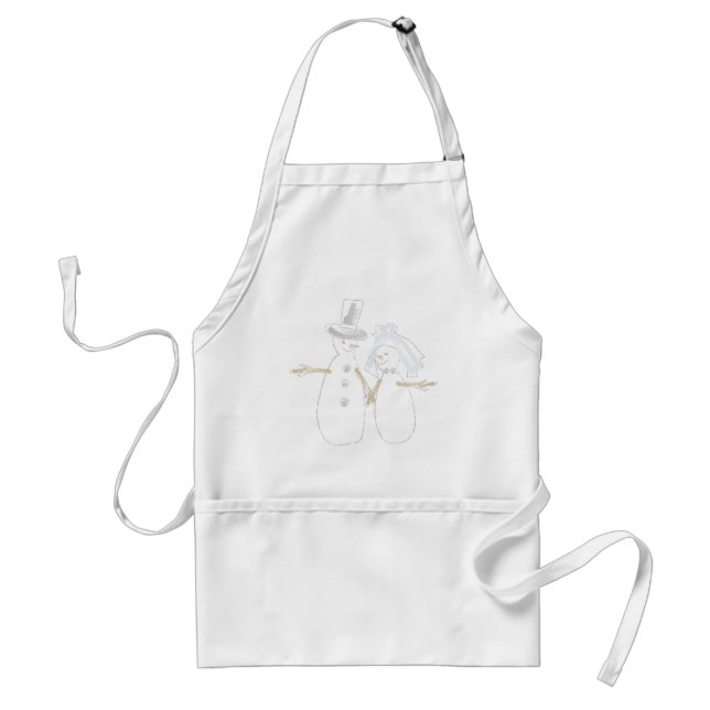 Snowpeople Bride and Groom Winter Wedding Couple Adult Apron (Front)